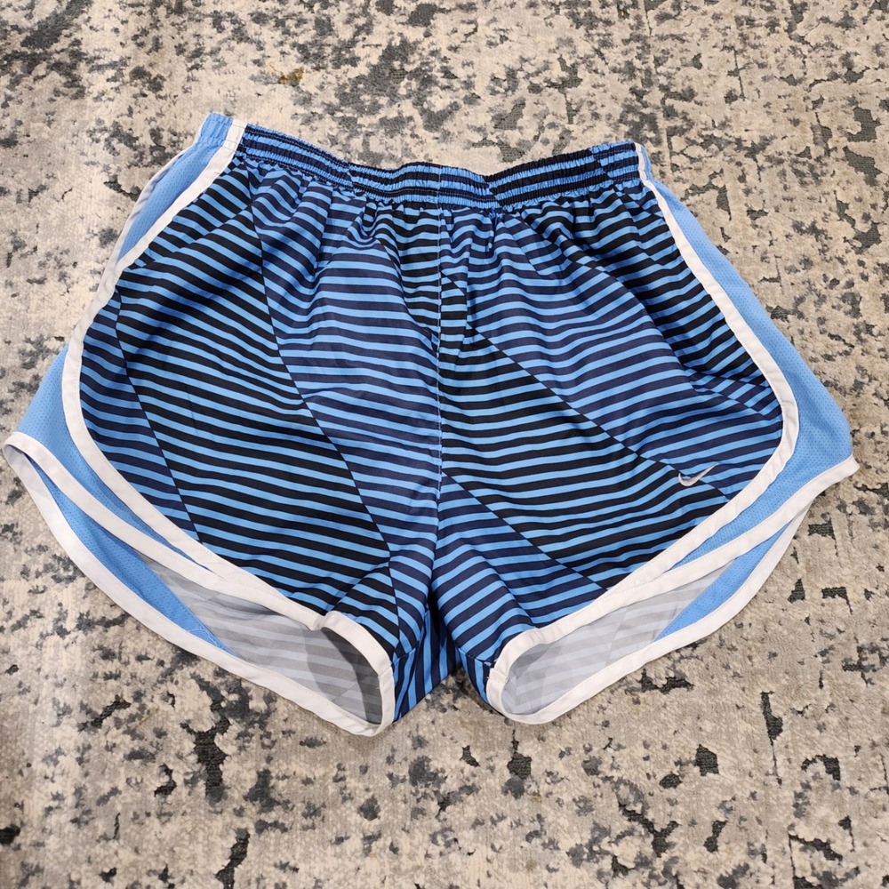 Nike Dri-FIT Tempo Running Shorts Blue Black Striped Womens Size Small S Active